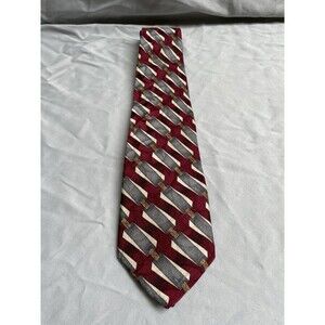 VanHeusen Silk Neckties Mens Set Of 3 Browns Red Striped Geometric Prints